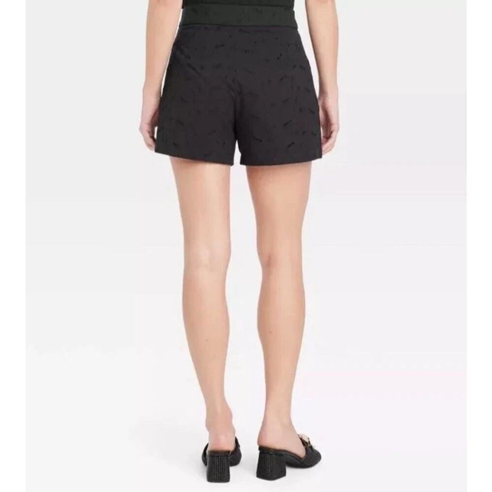 A New Day Women's High-Rise Pleated Eyelet Cotton Short Black Size 6 Cottage - Picture 8 of 9